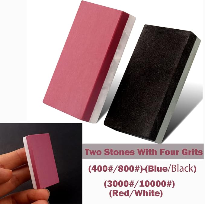 Small Combination Sharpening Stone,2pcs Dual-Sided Fine and Coarse Mini Whetstone (400#/800#) and(3000#/10000#) Polishing Edge Stone Set [1.97x0.98x0.39inch]