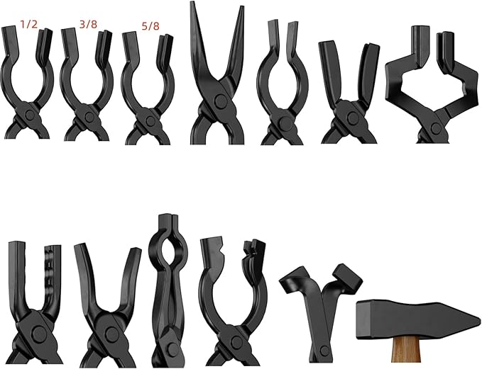 Blacksmith Tongs Set,13PCS Blacksmith Forge Kit for Beginner and Seasoned Blacksmiths, Craftsmen and Bladesmiths