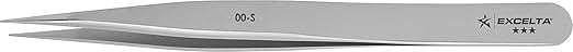 Excelta 00-S Straight Medium Point Stainless Steel Tweezers, 4.5" Long, Conductive, Swiss Made, Professional