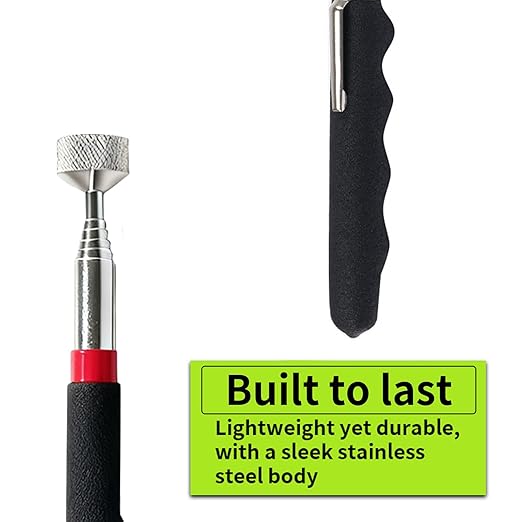 Telescoping Magnetic Pickup Tool Set, 2Pcs Round and Square Inspection Mirror Telescoping with LED Lights, 2Pcs Magnet Stick Best Gadgets Gifts for Men (Black, 4 Pack)