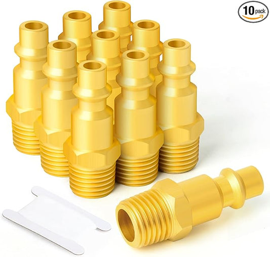 GASHER 1/4-Inch NPT Male Brass Industrial Air Plug, Pneumatic Plugs 300PSI (10-Pack)