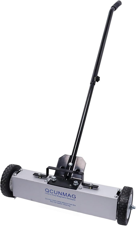 Rolling Magnetic Sweeper with Wheels, 18-inch Large Magnet Pickup Lawn Sweeper, Push-Type Magnetic Pick Up Sweeper, Magnet with Telescoping Handle, Easy Cleanup of Workshop Yard Garage