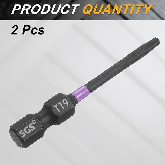 HARFINGTON 2pcs TT9 Torx Head Impact Screwdriver Bits 1/4" Hex Shank 2" (50mm) Long Magnetic Tamper Proof 6 Point Star Screw Driver Drill Bits Phosphate S2 Steel Power Tools with Hole