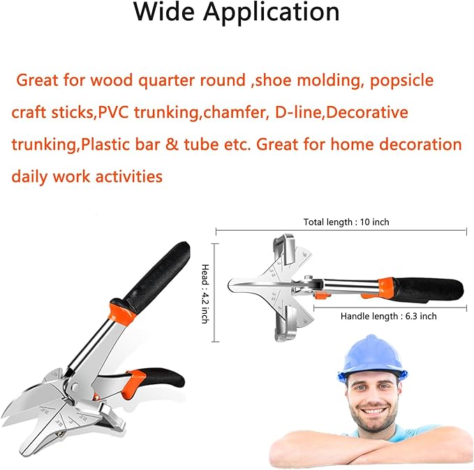 Miter Shears for Wood Trim Molding,Long Handle Quarter Round Cutting Tool with 22.5 degree,Shoe Molding Cutter Tool for Crafting,Multi Angle Shears with 2 Replacement blades