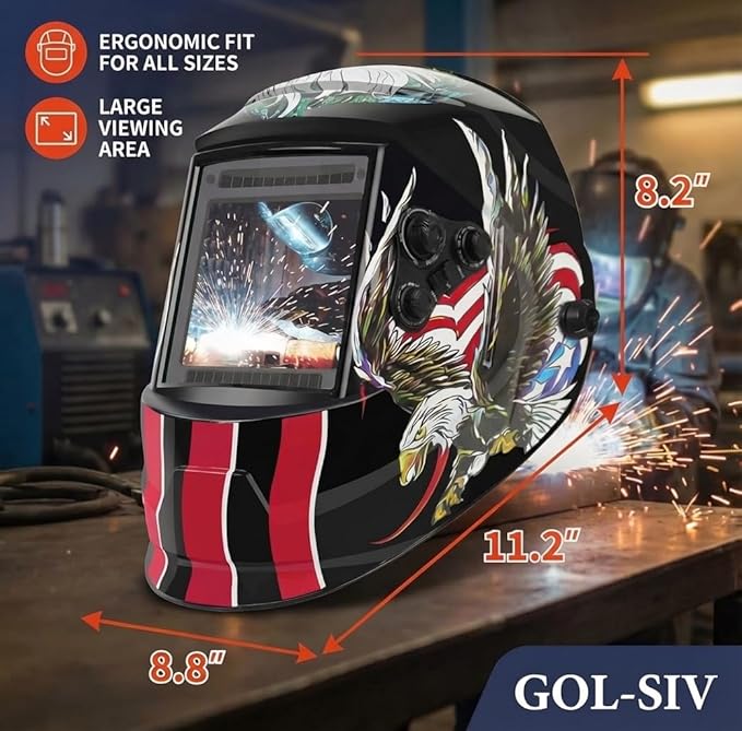 Auto Darkening Welding Helmet-True Color Large Viewing Screen 4×4 -Solar&Battery Power-Welding Mask 4 Sensor-Adjustable Shade 9/9-13 Welder Hood For SMAW, MIG, TIG, GTAW