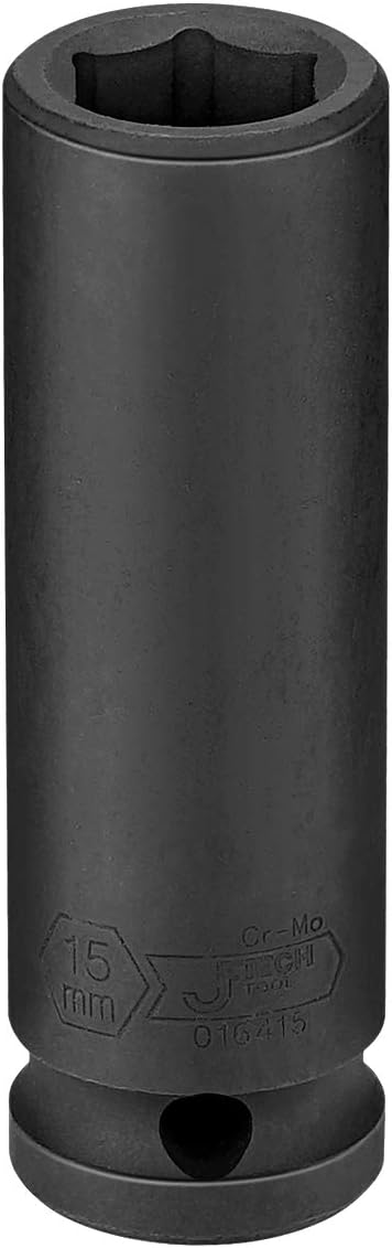 Jetech 1/2-Inch Drive 15mm Deep Impact Socket with 6-Point Design, Heat-Treated Chrome Molybdenum Alloy Steel, Metric