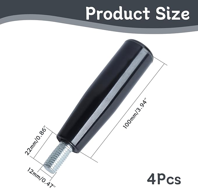 4 Pcs Revolving Handwheel Handle, M12 Male Threaded Stem, Zinc Alloy Steel with Powder Coated Finish, for Milling Machine & Lathe Equipment (Black)
