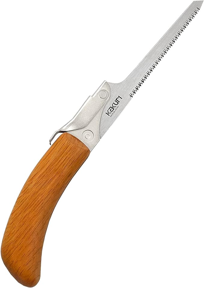 Japanese Keyhole Saw 4" Coarse Teeth - Professional Pull Saw for Curved Cuts and Tight Spaces - Red Oak Handle with Oil Finish - Tool-Free Blade Replacement - Made in Japan