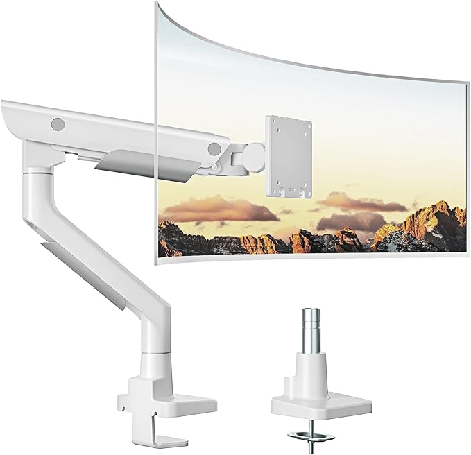 monTEK Sleek Aluminum Monitor Arm for 17??7??Ultrawide Screens up to 59.4 lbs, Heavy Duty Single Monitor Arm Desk Mount, Pneumatic Lift, Quick-Release Plate, Clamp/Grommet, Max VESA 100x100