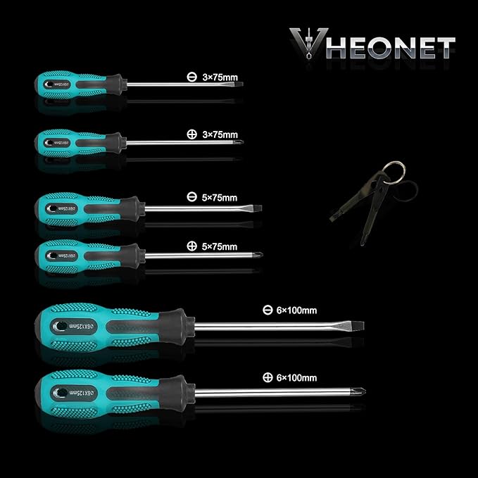 Stocking Stuffers for Men: 6-Piece Magnetic Screwdriver Set with 4-in-1 Keychain Tool | Includes Phillips & Flat Head | Non-Slip Grip for DIY & Home Repair | Practical Gift (Green & Black)