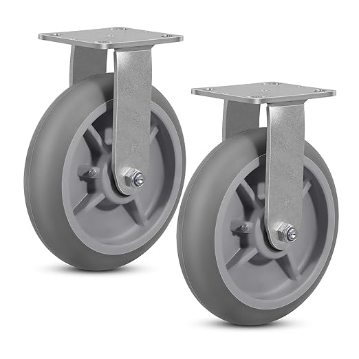 8"x 2" Heavy Duty Caster, Thermoplastic Rubber Casters(Crown Tread)- 700 Lbs Per Casters, Plate Caster for Furniture Platform Trucks Workbench(2 Pack Rigid)