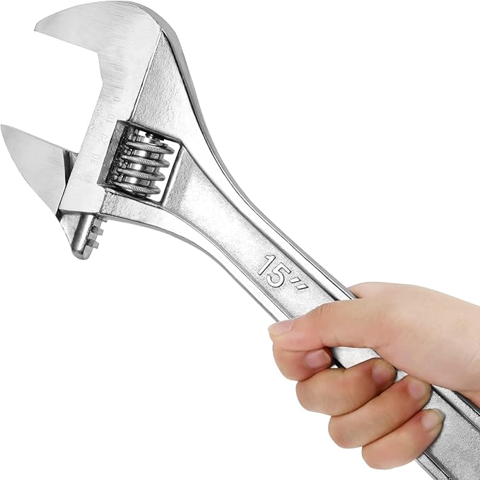 HOIGON 2 PCS 15 Inch Adjustable Wrench, Heavy Duty Crescent Wrenches with Wide Jaw and Ergonomic Handle for Machine Maintenance