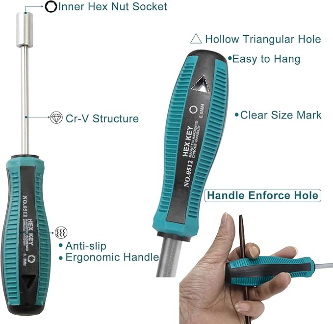 Utoolmart Socket Wrench Screwdriver, 6mm Non-Magnetic Tip Hex Nut Driver, Socket Driver Hex Nut Key Wrench Screwdriver, with 75mm Cr-V Steel Round Shaft, Screwdriver Nutdriver Hand Tool