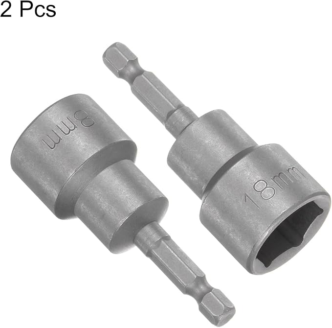 uxcell 18mm Magnetic Hex Socket 65mm/2.56", 1/4" Hex Shank Magnetic Power Nut Driver Set CR-V Quick-Release Extensions for Impact Drill Nut Setters Socket Wrench Screw, 2 Pcs