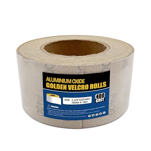 400 Grit Hook and Loop Sandpaper Roll, 2-3/4" X 20 Yard Aluminium Oxide Hook-and-Loop Backed Sand Paper Emery Cloth for Wood Furniture Finishing Metal Sanding Polishing and Woodworking