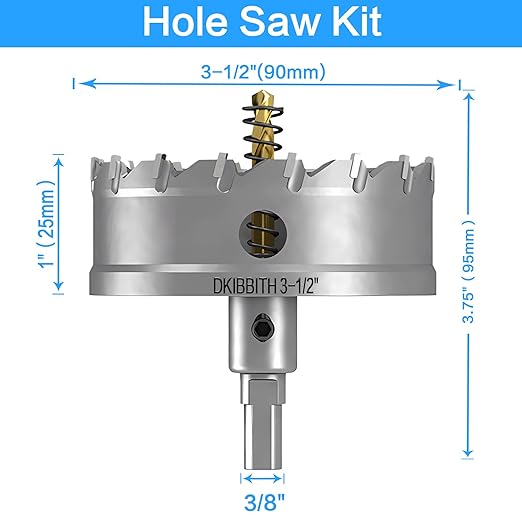 TCT Hole Saw Set, 3-1/2"(90mm) Heavy Duty Tungsten Carbide Tipped Hole Cutters for Stainless Steel Mild Steel Copper Iron Brass Plastic and More, with Titanium-Plated Pilot Drill Bits