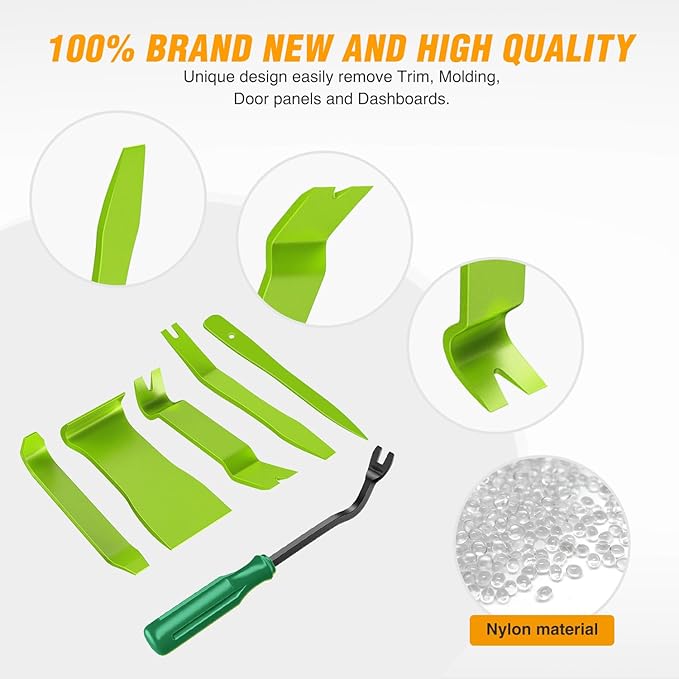 GOOACC 6PCS Auto Trim Removal Tool Kit No-Scratch Tool Kit for Car Audio Dash Window Molding Fastener Remover Tool Kit-Green