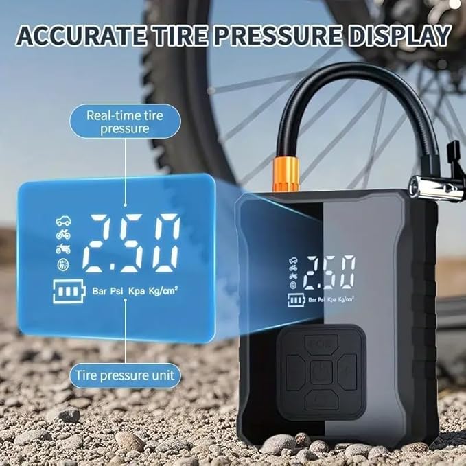 Cordless Tire Inflator, 150 PSI Portable Air Compressor with 4000mAh Battery, Auto Shut-Off Digital Pressure Gauge & LED Light for Car, Motorcycle, Bicycle & Balls