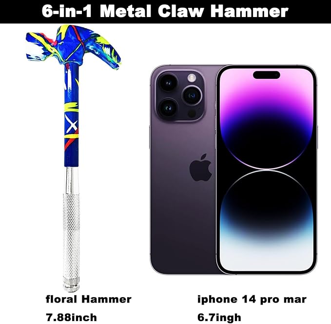 6 in 1 Metal Hammer & Screwdriver, Multitool Camping Hammer Set with Slotted/Flat Head Phillips Screwdriver Hammers Hand Tools Multitool Hammer Best Gift for Sweetheart (Blue)