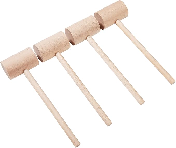 4Pcs Wooden Hammers, Natural Hardwood Crab Lobster Seafood Mallets