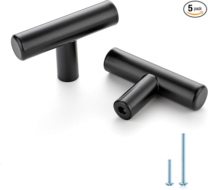 JOY DECOR 5 Pack 2 Inch Cabinet Pulls Kitchen Cabinet Handles with Single Hole Matte Black Cabinet Hardware Stainless Steel Kitchen Drawer Pulls for Cabinets Cupboard,Wardrobe