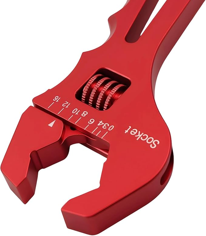 MINGABC Professional Adjustable AN Hose Wrench, Red Aluminum, 3AN-16AN Range, Anodized Finish (RED)