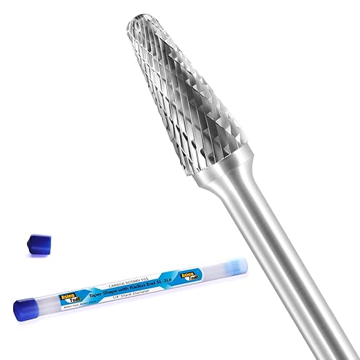 SL-3L6 Tungsten Carbide Burr Rotary File Taper Shape with Radius End Double Cut with 1/4" Shank for Die Grinder Drill Bit