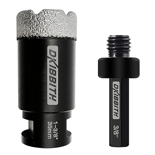 Dry Diamond Core Drill Bits 1-3/8 Inch (35mm) Tile Hole Saws for Porcelain Ceramic Tile Marble Brick Hole Saw with 5/8-11 Thread Plus 3/8 Inch Hex Shank Adapter