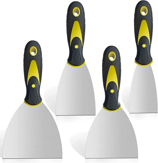 4 Pack Putty Knife Scraper, 2" 3" 4" 5" Putty Knife Set, Stainless Steel Putty Knife Scraper, Wallpaper Scraper Paint Scraper Tool for Spreading Drywall Spackle & Mud, Taping, Scraping Paint