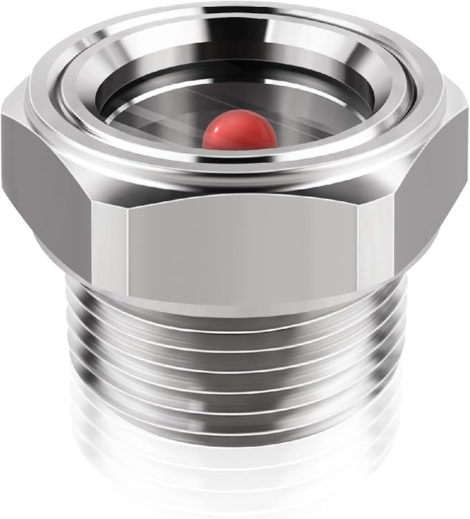 FANOVO 1/2" NPT Air Compressor Sight Glass with Red Float Ball, 304 Stainless Steel Oil Level Site Plug Gauge for Clear Fluid Monitoring in Compressors & Water Tanks