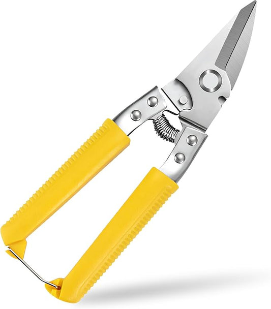 Heavy Duty Scissors, Cardboard Scissors, with Finely Serrated High Carbon Stainless Steel Blades- easy Cuts Electrical Cable Notch, Gardening Pruning, Leather, Solid Copper Wire, Insulated Cable, etc