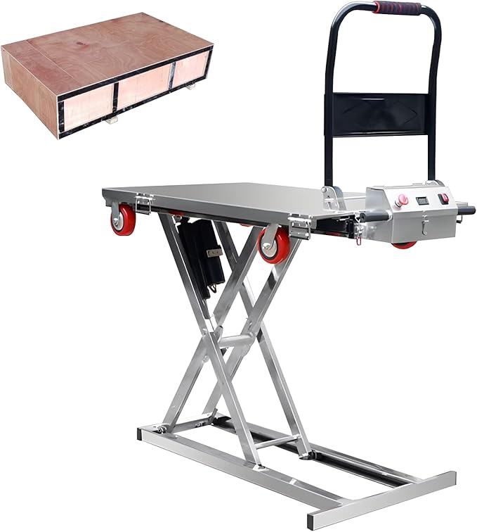 Hydraulic Lifting Platform, Hydraulic Lift Table cart, Electric Single Scissor Lift Table, Lifting Dolly with 4 Wheels, 300kg Capacity (Stainless Steel - 100 * 75cm)
