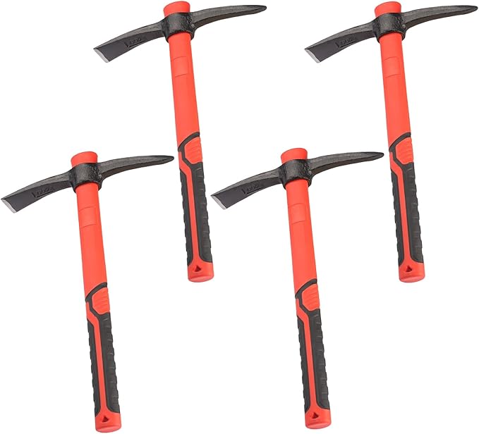 4 PCS 15 Inch Pick Mattock Hoe, Forged Weeding Garden Pick Axe with Fiberglass Handle, Pick Mattock Hoe for Loosening Soil, Gardening, Camping