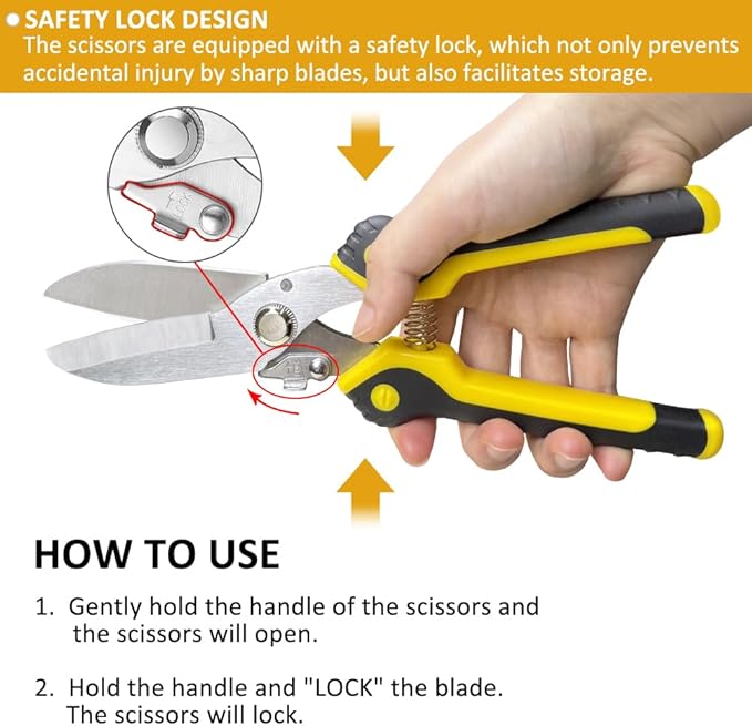 Scissors Heavy duty 9-inch, Shears Multipurpose, Stainless Steel Serrated Blades, Easy Cutting Iron Sheet, Leather, Tin, Wires, Cardboard