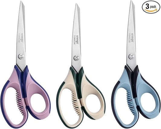 LIVINGO 3 Pack Office Scissors All Purpose ??Titanium Coated Blades, Ergonomic Colorful Handles, Sharp Heavy Duty Shears for Home, Office, and Craft Use