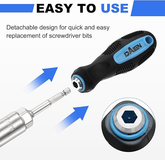 HARFINGTON Metric Nut Driver 17mm/18mm/19mm CR-V Non-Magnetic Detachable Tip Hollow Shafts Hex Socket Screwdriver with Anti-Slip Handle for Automobile Repair Bit Driver, Blue/Black