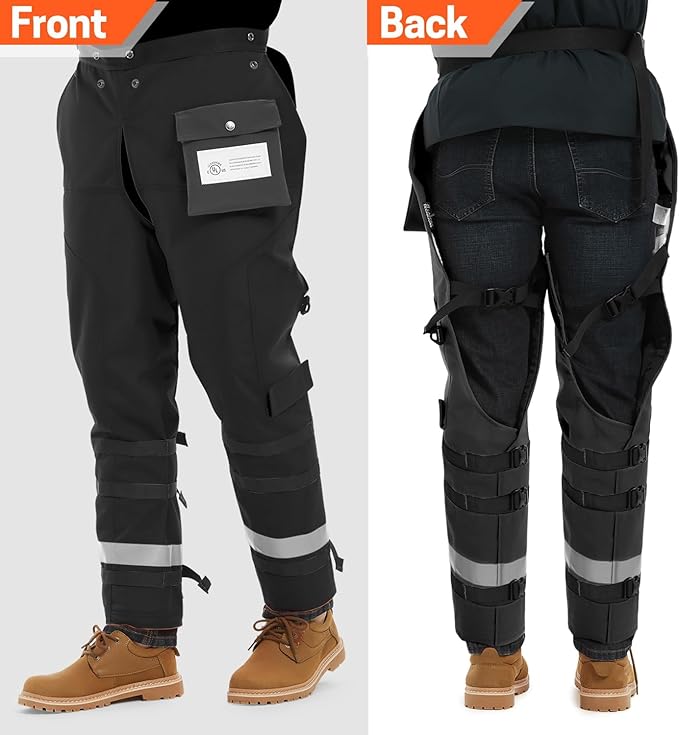 Technical Wrap Chainsaw Chaps by UL Class A 8 Layers Chainsaw Pants Apron Style Black