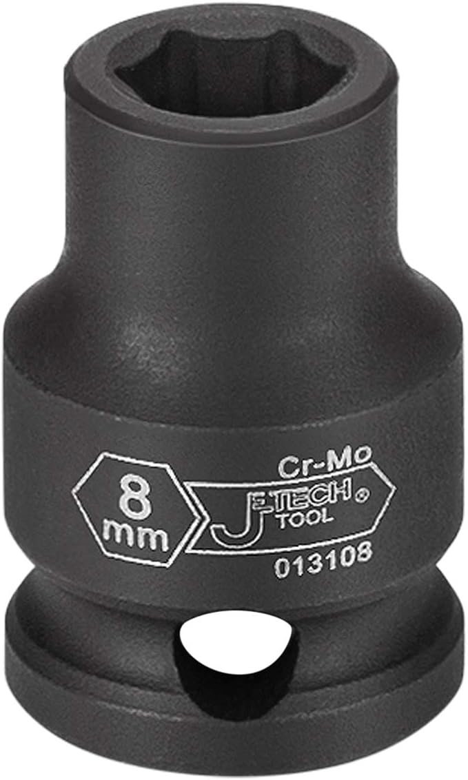 Jetech 3/8 Inch Drive 8mm Standard Impact Socket, Made with Chrome Molybdenum Alloy Steel, Heat Treated, 6-Point Design, Metric