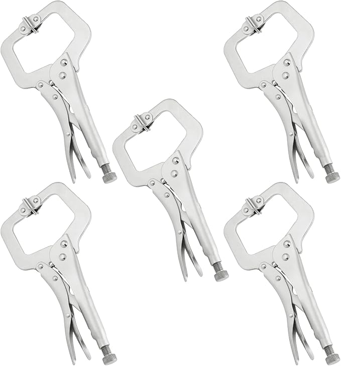5 Pack 11 Inch C Clamp Locking Pliers,Locking C Clamp, Adjustable Nickel Plated C Pliers For Wood Working, Welding, Electrician Maintenance and more, by GENHAKON