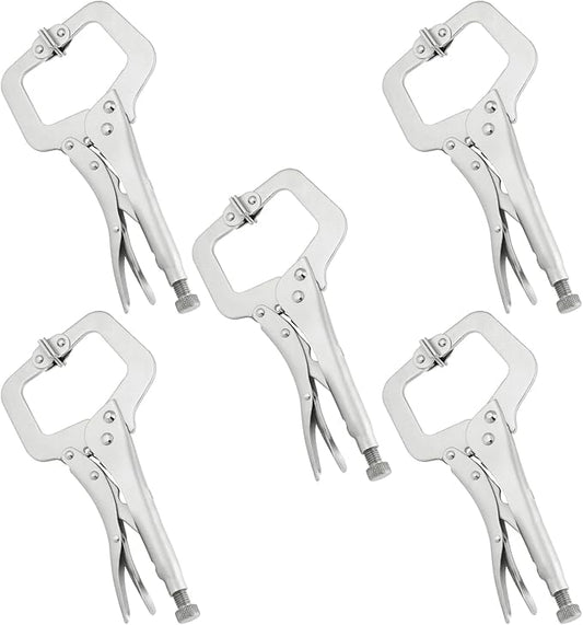 5 Pack 11 Inch C Clamp Locking Pliers,Locking C Clamp, Adjustable Nickel Plated C Pliers For Wood Working, Welding, Electrician Maintenance and more, by GENHAKON