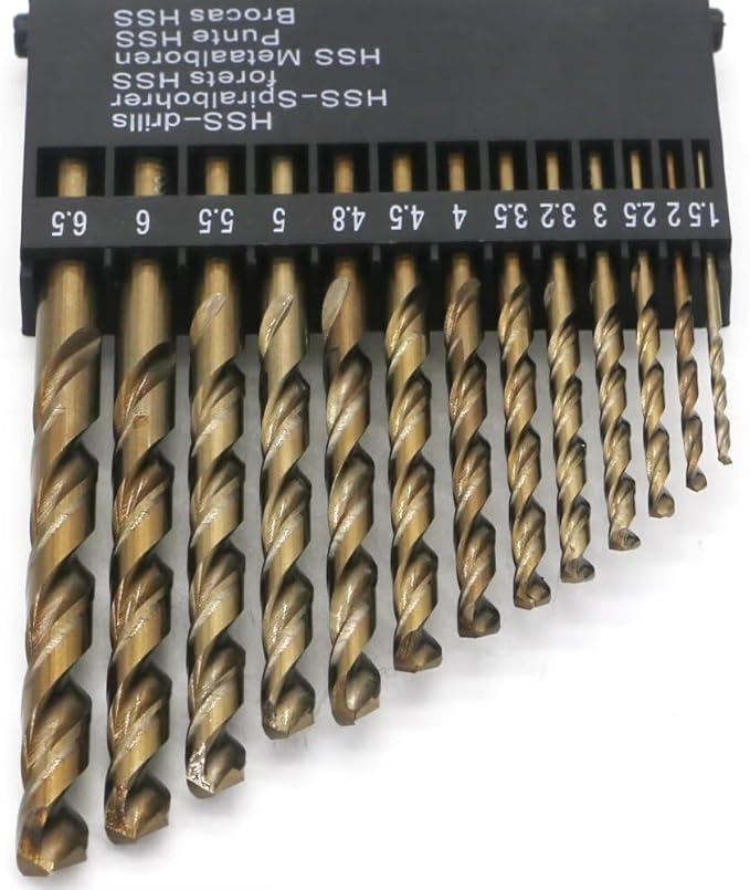 Metric Cobalt Drill Bits Set 1.5-6.5mm 13PCS, M35 high Speed Steel, high Hardness Straight Shank Drill, Mechanical or Hand Drill for Drilling, Suitable for Stainless Steel, Iron, Copper and Aluminum.