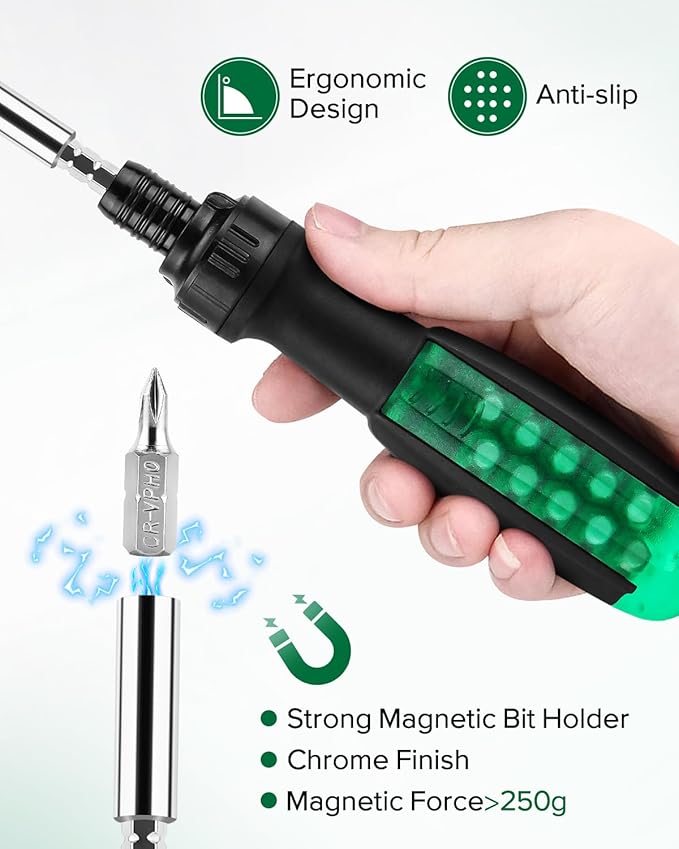 10-in-1 Ratchet Screwdriver Set - Precision Multi-bit Slotted/Pozi/Torx Screw Drivers