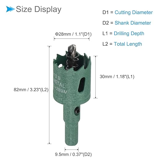 Bi-Metal Hole Saw, 28mm 1-8/64 Inch Dia Hole Saw, High Speed Steel Cutter - (Applications: for Wood Brass Zinc), 1-Pieces
