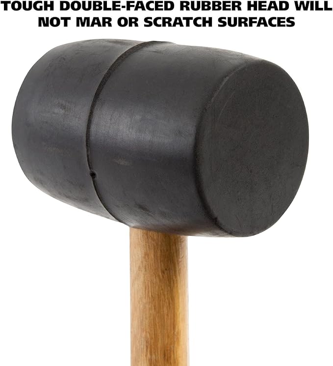 GreatNeck RM16 Rubber Mallet, 16 Oz. Rubber Hammer, Mallet with Hardwood Handle, Surface-Safe for Woodworking, Automotive, and Tile Projects