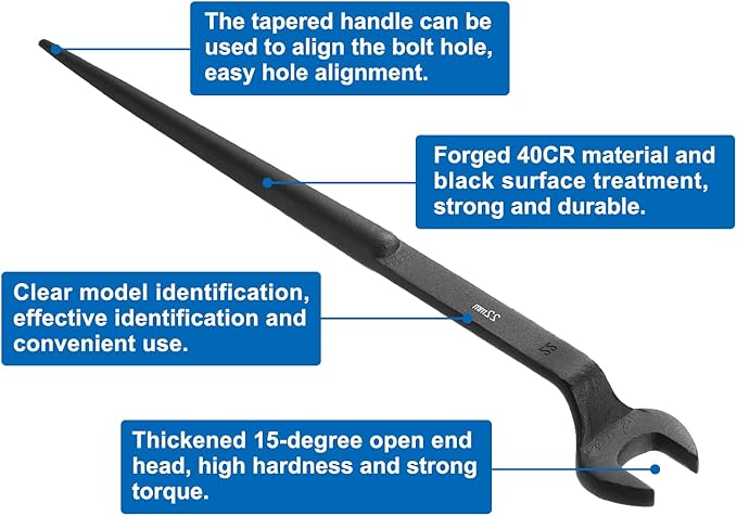 HARFINGTON Single Open End Spanner Wrench 7/8-inch 15 Degree Angle Single Open End SAE Construction Spanner Wrenches with 60째Offset Handle for Automotive Mechanical Maintenance