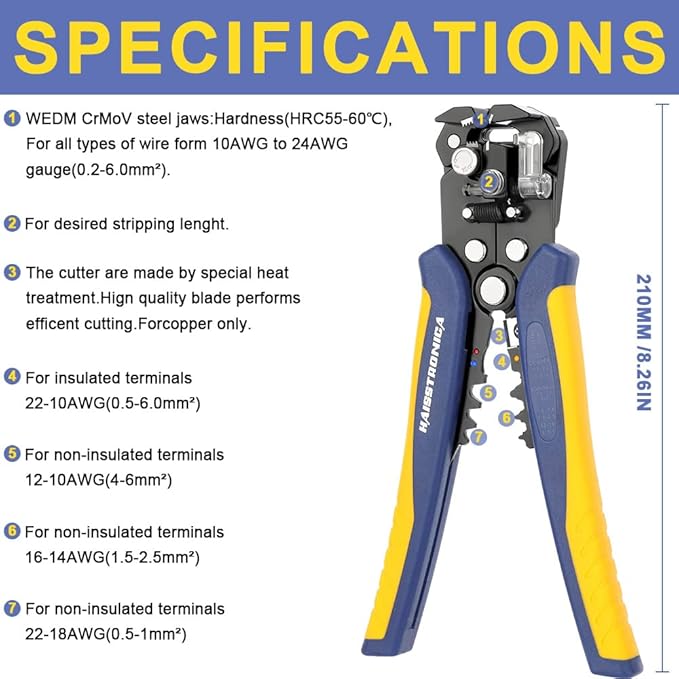 haisstronica Crimping Tool For Heat Shrink Set with 200PCS AWG 22-10 Marine Grade Butt Connectors and Wire Stripper