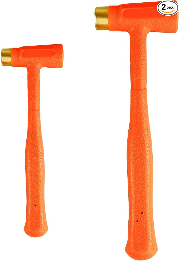 C&T 2-Pieces Dead Blow Hammer Set with Brass Cap, Orange,Shockproof Design, No Rebound Hammer,Unibody Molded Grip, Spark and Rebound Resistant