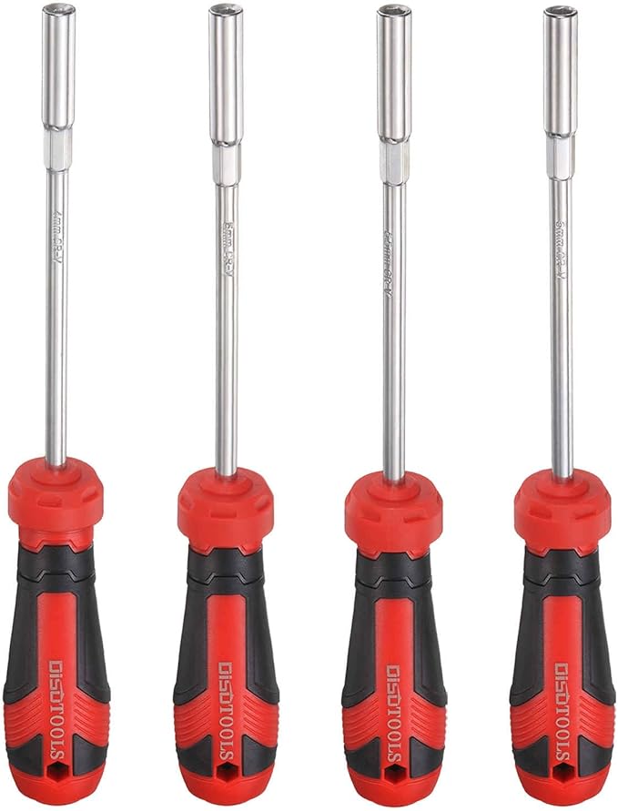 HARFINGTON Metric Nut Driver 4mm/5mm/5.5mm/6mm CR-V Non-Magnetic Tip Hollow Shafts Hex Socket Screwdriver with Anti-Slip Handle for Automobile Repair Bit Driver, Brown, Brown