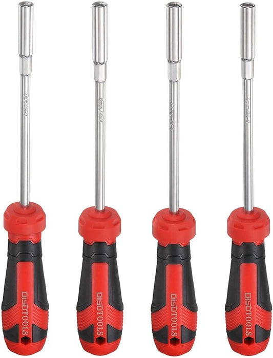 HARFINGTON Metric Nut Driver 4mm/5mm/5.5mm/6mm CR-V Non-Magnetic Tip Hollow Shafts Hex Socket Screwdriver with Anti-Slip Handle for Automobile Repair Bit Driver, Brown, Brown