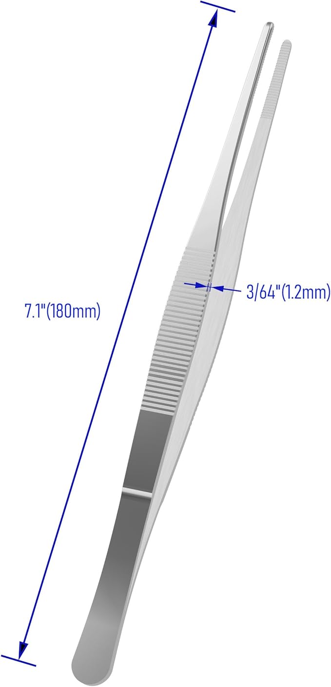 5 PCS 7.1 Inch Stainless Steel Tweezers, with Straight Round Blunt Serrated Tip, 3/64 Inch Thickness Stainless Steel, Multipurpose Daily Garden Home Lab Craft Repairing Tool